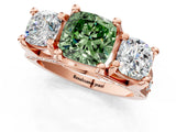 Rose gold Three-Stone Fancy Green Cushion  Cut Diamond Ring with Channel-Set Band and Four-Prong Setting_52