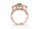Rose gold Three-Stone Fancy Green Cushion  Cut Diamond Ring with Channel-Set Band and Four-Prong Setting_54