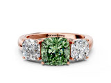 Rose gold Three-Stone Fancy Green Cushion  Cut Diamond Ring with Channel-Set Band and Four-Prong Setting_78