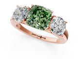 Rose gold Three-Stone Fancy Green Cushion  Cut Diamond Ring with Channel-Set Band and Four-Prong Setting_79