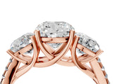 Rose gold Three-Stone Fancy Green Cushion Cut Diamond Ring with Pavé Band and Prong Setting_53