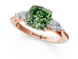 Rose gold Three-Stone Fancy Green Cushion  Cut Diamond Ring with Pear Side Stones in Four-Prong Setting_110