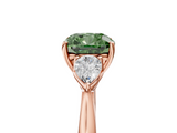 Rose gold Three-Stone Fancy Green Cushion  Cut Diamond Ring with Pear Side Stones in Four-Prong Setting_114