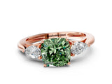 Rose gold Three-Stone Fancy Green Cushion Cut Diamond Ring with Pear  Side Stones in Four-Prong Setting_12