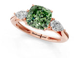 Rose gold Three-Stone Fancy Green Cushion Cut Diamond Ring with Pear  Side Stones in Four-Prong Setting_13