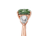 Rose gold Three-Stone Fancy Green Cushion Cut Diamond Ring with Pear  Side Stones in Four-Prong Setting_17