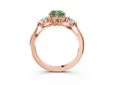 Rose gold Three-Stone Fancy Green Cushion Cut Diamond Ring with Pear  Side Stones in Four-Prong Setting_51