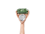 Rose gold Three-Stone Fancy Green Cushion Cut Diamond Ring with Pear  Side Stones in Four-Prong Setting_53