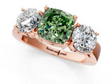 Rose gold Three-Stone Fancy Green Cushion Cut Diamond Ring with Round Side Stones, Classic Band, and Four-Prong Setting_1