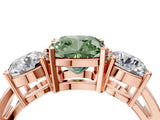 Rose gold Three-Stone Fancy Green Cushion Cut Diamond Ring with Round Side Stones, Classic Band, and Four-Prong Setting_4