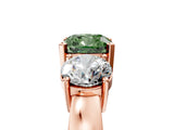 Rose gold Three-Stone Fancy Green Cushion Cut Diamond Ring with Round Side Stones, Classic Band, and Four-Prong Setting_5