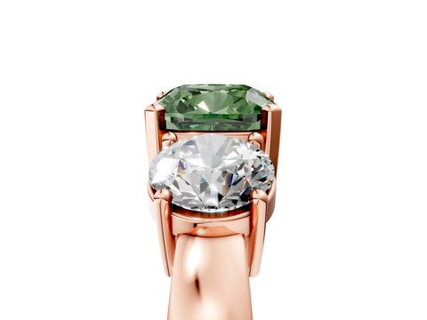 Rose gold Three-Stone Fancy Green Cushion Cut Diamond Ring with Round Side Stones, Classic Band, and Four-Prong Setting_5