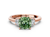 Rose gold Three-Stone Fancy Green Cushion  Cut Diamond Solitaire with Prong Setting and Classic Band_46
