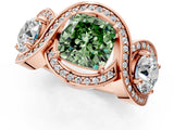 Rose gold Three-Stone Fancy Green Cushion Cut Diamond Wave Pave Band with Prong Setting_1