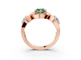 Rose gold Three-Stone Fancy Green Cushion Cut Diamond Wave Pave Band with Prong Setting_3