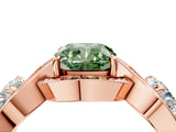 Rose gold Three-Stone Fancy Green Cushion Cut Diamond Wave Pave Band with Prong Setting_4