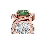 Rose gold Three-Stone Fancy Green Cushion Cut Diamond Wave Pave Band with Prong Setting_5