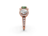 Rose gold Three-Stone Fancy Green Cushion Cut Halo Diamond Milgrain Band with Four-Prong Setting_2