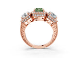 Rose gold Three-Stone Fancy Green Cushion Cut Halo Diamond Milgrain Band with Four-Prong Setting_3