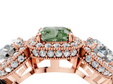 Rose gold Three-Stone Fancy Green Cushion Cut Halo Diamond Milgrain Band with Four-Prong Setting_4
