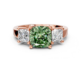 Rose gold Three-Stone Fancy Green Cushion  Cut Solitaire Ring with Prong Setting_3