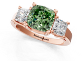 Rose gold Three-Stone Fancy Green Cushion  Cut Solitaire Ring with Prong Setting_4