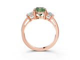 Rose gold Three-Stone Fancy Green Cushion  Cut Solitaire Ring with Prong Setting_6