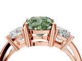 Rose gold Three-Stone Fancy Green Cushion  Cut Solitaire Ring with Prong Setting_7