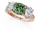 Rose gold Three-Stone Fancy Green Cushion  Diamond Milgrain Pave Band with Prong Setting 1