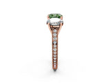 Rose gold Three-Stone Fancy Green Cushion  Diamond Milgrain Pave Band with Prong Setting 2