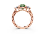 Rose gold Three-Stone Fancy Green Cushion  Diamond Milgrain Pave Band with Prong Setting 3