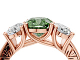 Rose gold Three-Stone Fancy Green Cushion  Diamond Milgrain Pave Band with Prong Setting 4