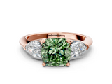 Rose gold Three-Stone Fancy Green Cushion  Diamond Ring with Pear Side Stones in Four-Prong Setting_45