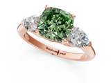 Rose gold Three-Stone Fancy Green Cushion  Diamond Ring with Pear Side Stones in Four-Prong Setting_46