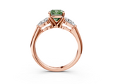 Rose gold Three-Stone Fancy Green Cushion  Diamond Ring with Pear Side Stones in Four-Prong Setting_48