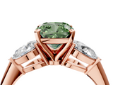 Rose gold Three-Stone Fancy Green Cushion  Diamond Ring with Pear Side Stones in Four-Prong Setting_49