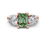 Rose gold Three-Stone Fancy Green Emerald  Brilliant Cut Solitaire Ring with Prong Setting on a Classic Band 1
