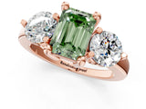 Rose gold Three-Stone Fancy Green Emerald  Brilliant Cut Solitaire Ring with Prong Setting on a Classic Band 2