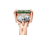 Rose gold Three-Stone Fancy Green Emerald  Brilliant Cut Solitaire Ring with Prong Setting on a Classic Band
