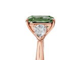 Rose gold Three-Stone Fancy Green Emerald Cut Brilliant Diamond Solitaire Ring with Tapered Band and Four-Prong Setting_8