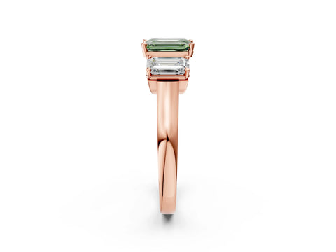 Rose gold Three-Stone Fancy Green Emerald Cut Brilliant Diamond Trellis Ring with Comfort Fit Band_2
