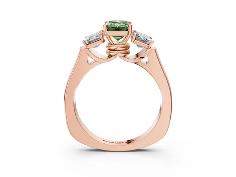 Rose gold Three-Stone Fancy Green Emerald Cut Brilliant Diamond Trellis Ring with Comfort Fit Band_3