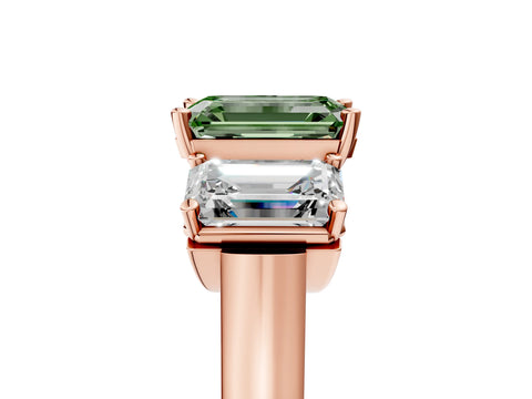 Rose gold Three-Stone Fancy Green Emerald Cut Brilliant Diamond Trellis Ring with Comfort Fit Band_5