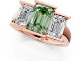 Rose gold Three Stone Fancy Green Emerald Cut Cut Channel Set Diamond Ring_1