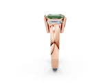Rose gold Three Stone Fancy Green Emerald Cut Cut Channel Set Diamond Ring_2