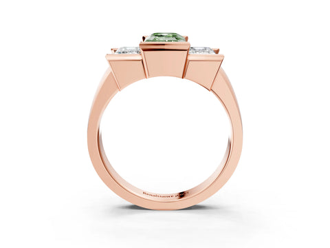 Rose gold Three Stone Fancy Green Emerald Cut Cut Channel Set Diamond Ring_3