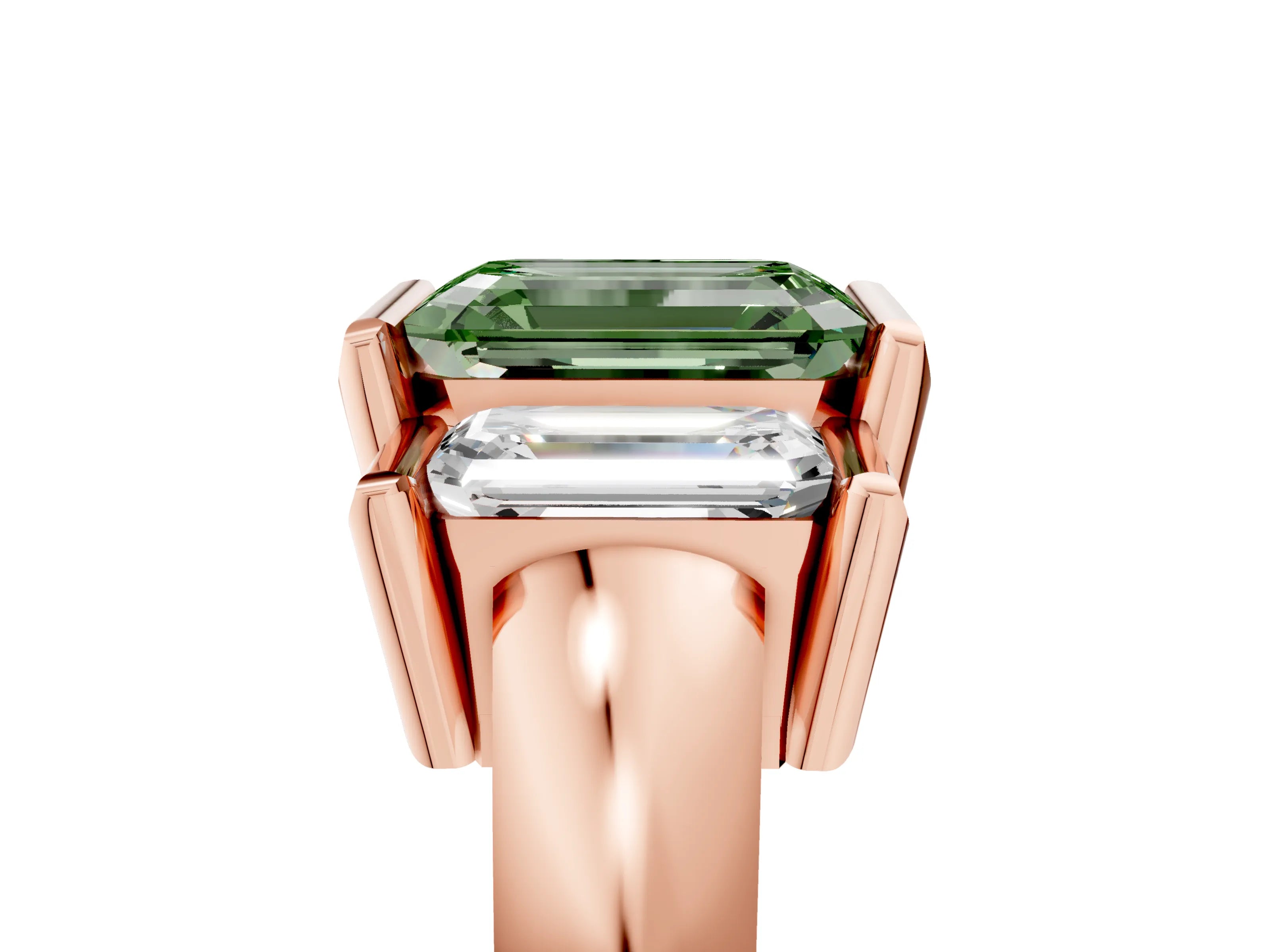 Rose gold Three Stone Fancy Green Emerald Cut Cut Channel Set Diamond Ring_5