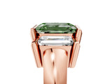 Rose gold Three Stone Fancy Green Emerald Cut Cut Channel Set Diamond Ring_5