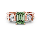 Rose gold Three-Stone Fancy Green Emerald Cut Cut Classic Band Prong Setting Ring