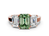 Rose gold Three-Stone Fancy Green Emerald Cut Cut Diamond Engagement Ring with Flat Band and Four-Prong Setting_12